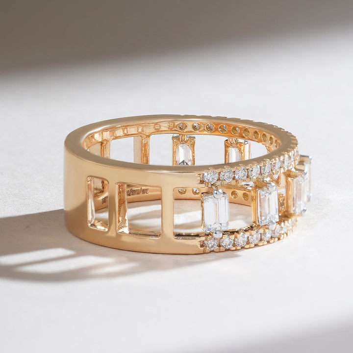 Make every moment shine with our 0.9 Ct Half Eternity Band, adorned with baguette diamonds in a refined gold design