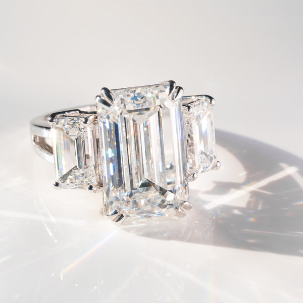 10 Carat Trinity Royale Emerald Cut Diamond Ring