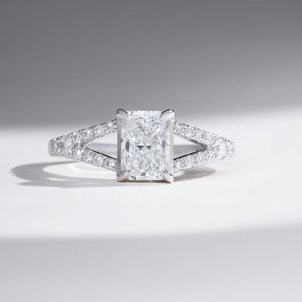 Split Shank Pave' 1 Ct Radiant Solitaire Ring