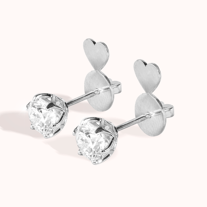 Iconic Diamond Stud Earrings (1 Carat Each) With Heartstopper Button