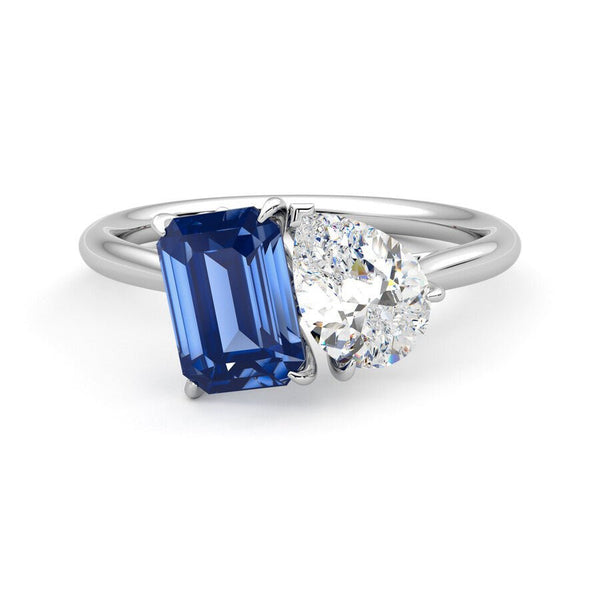 Dainty Toi et Moi Diamond Ring (1.5 ct Diamond + 1.5 ct Sapphire)