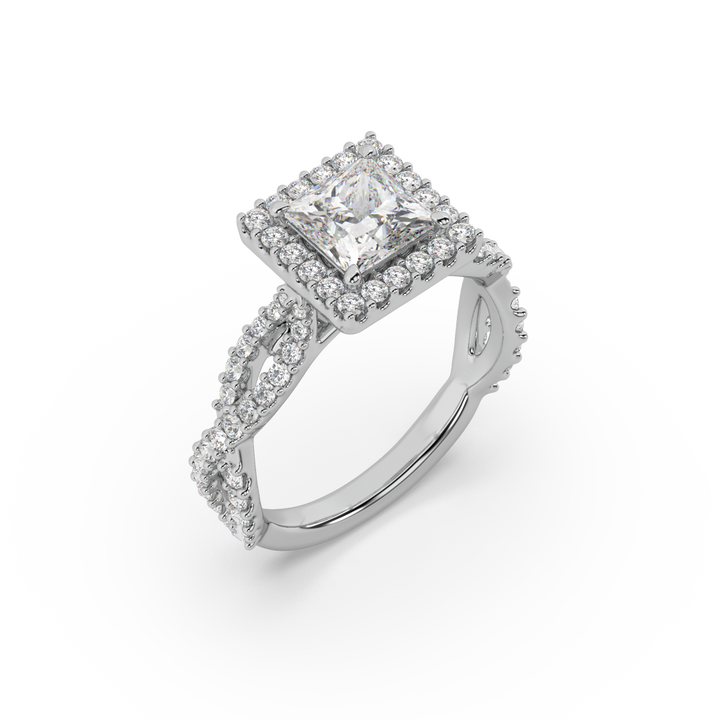 Lab Diamond Twisted Princess Halo Engagement Ring