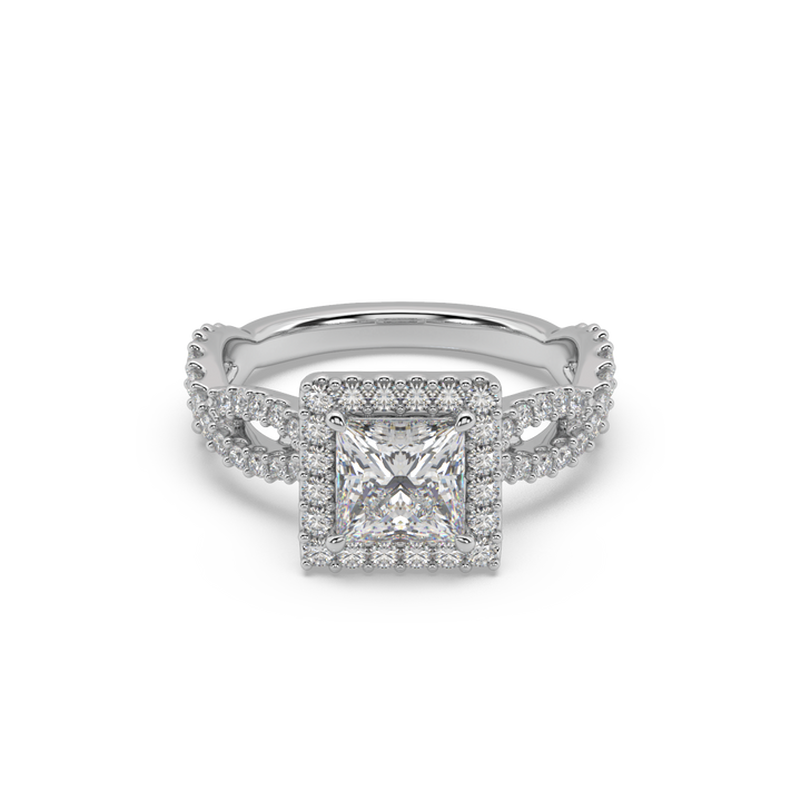 Lab Diamond Twisted Princess Halo Engagement Ring