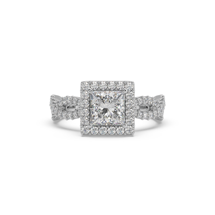 Lab Diamond Twisted Princess Halo Engagement Ring