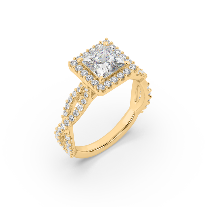 Lab Diamond Twisted Princess Halo Engagement Ring