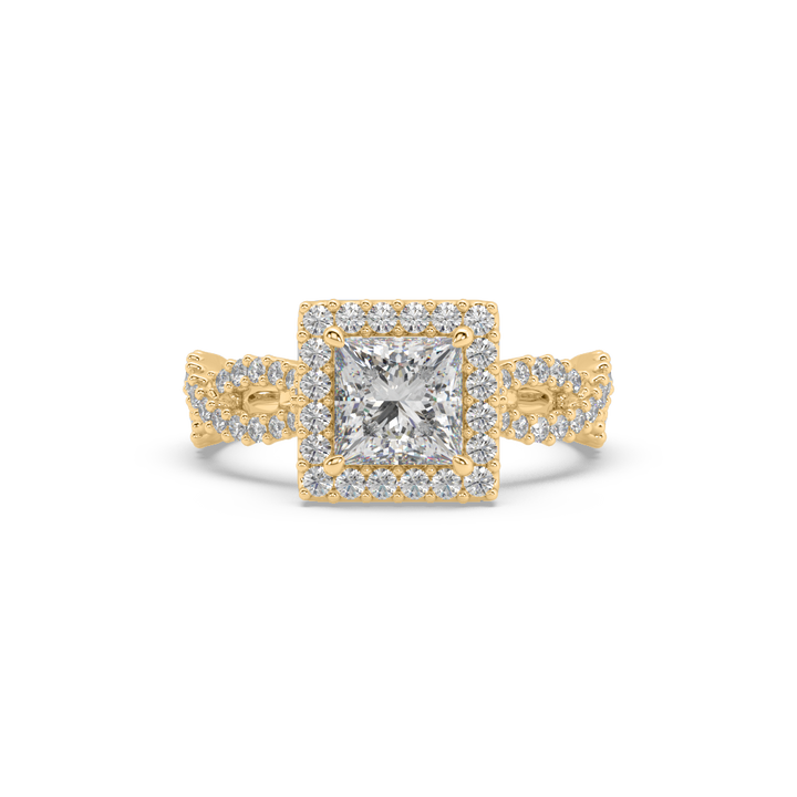 Lab Diamond Twisted Princess Halo Engagement Ring