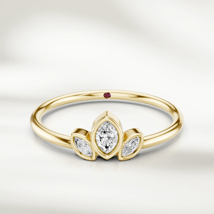 Three marquise diamond cluster ring in Champagne gold with slim polished band