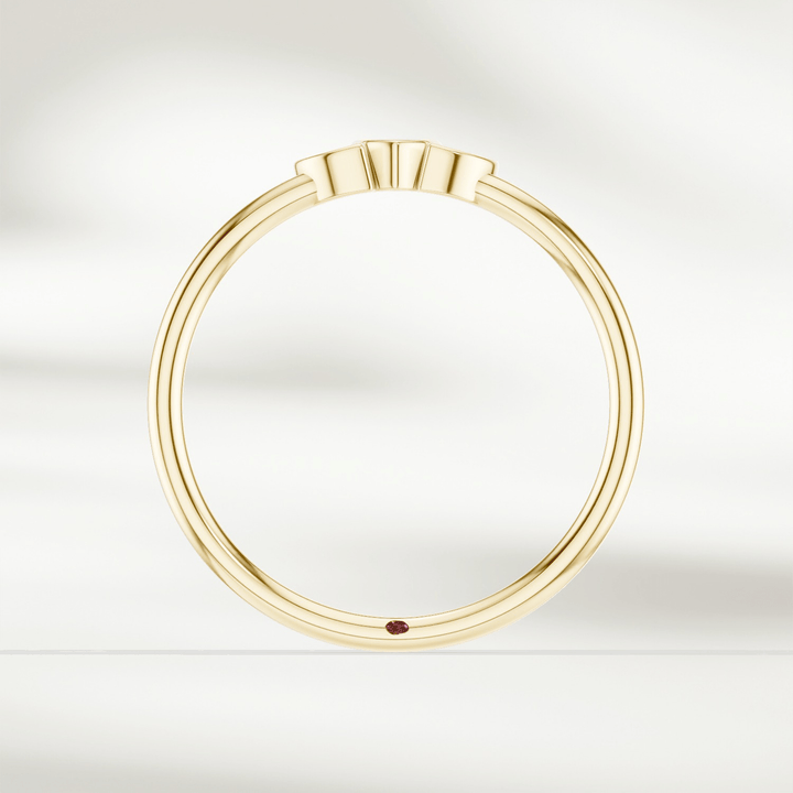 Side profile of 9 kt Champagne gold marquise diamond cluster ring with slim polished band