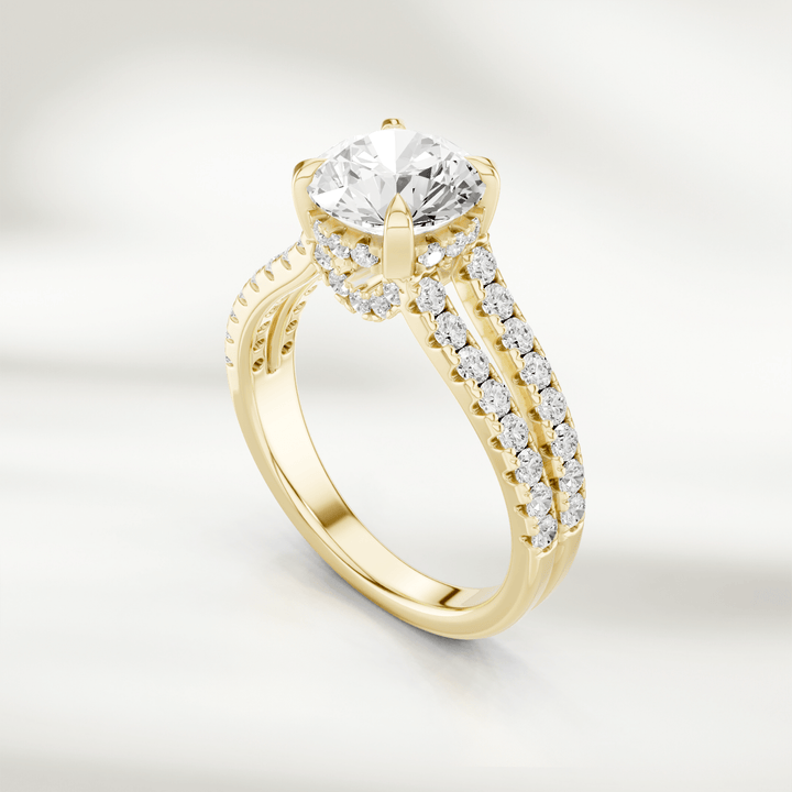 Slim side profile of the Eira Solitaire Ring highlighting the split shank design and diamond setting.