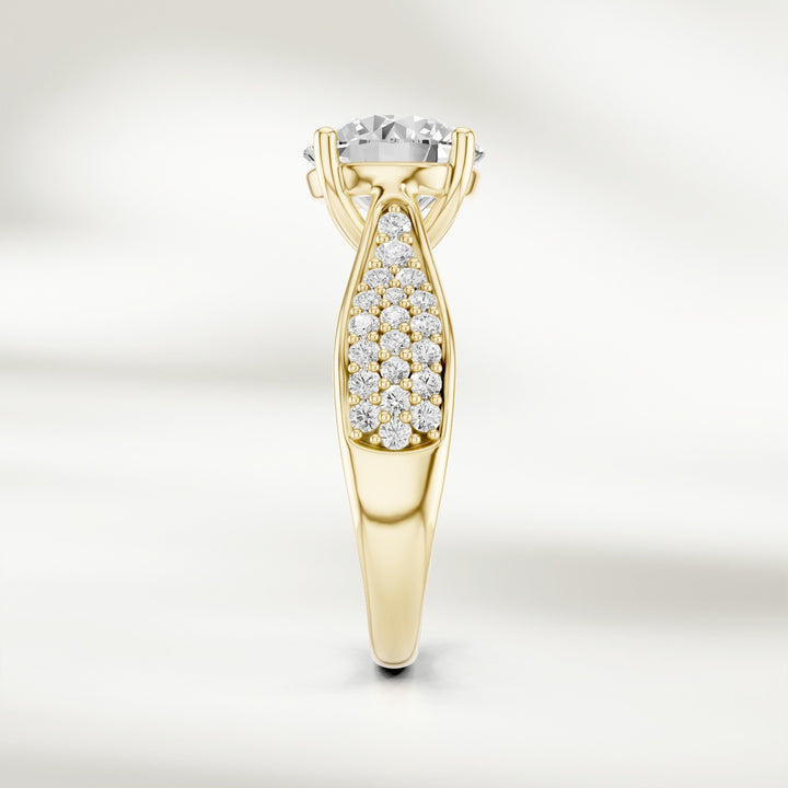 Side profile of the Infinite Love 2 Ct Round Solitaire Ring highlighting the elegant split shank design.