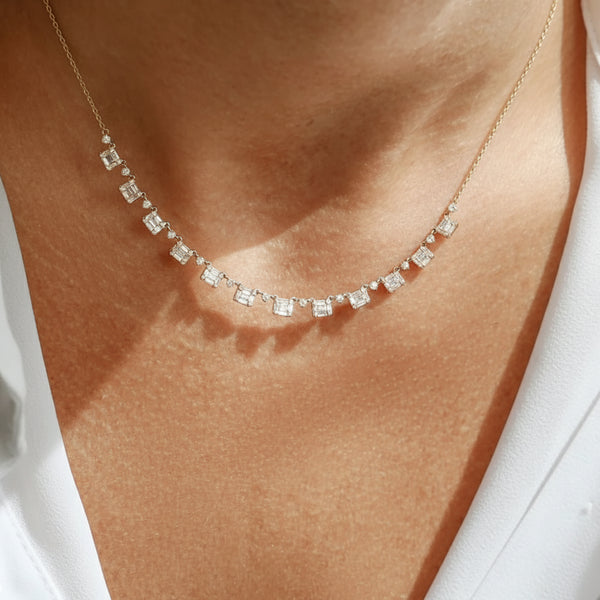 16" Illusion Set Baguette Charm Necklace