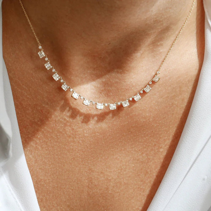 16" Illusion Set Baguette Charm Necklace
