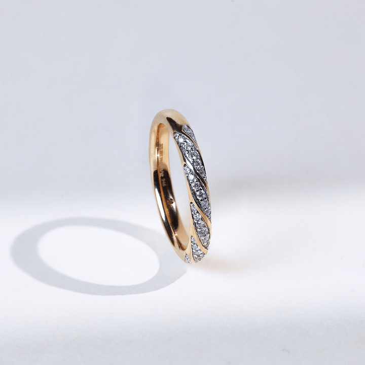 Angled view of Golden Strip Dailywear Ring showing sleek diamond-accented strip design.