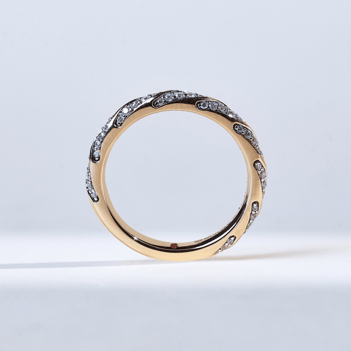 ide profile of Golden Strip Dailywear Ring with continuous diamond strip in gold band.