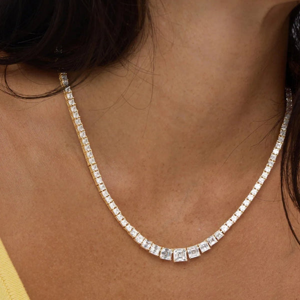 Graduating 17 carat Asscher Tennis Necklace