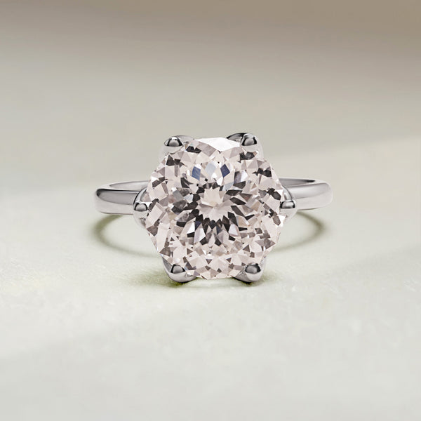 Front view of 5.9 Ct Portuguese Hidden Gemstone Solitaire Ring with six-prong setting in white gold.