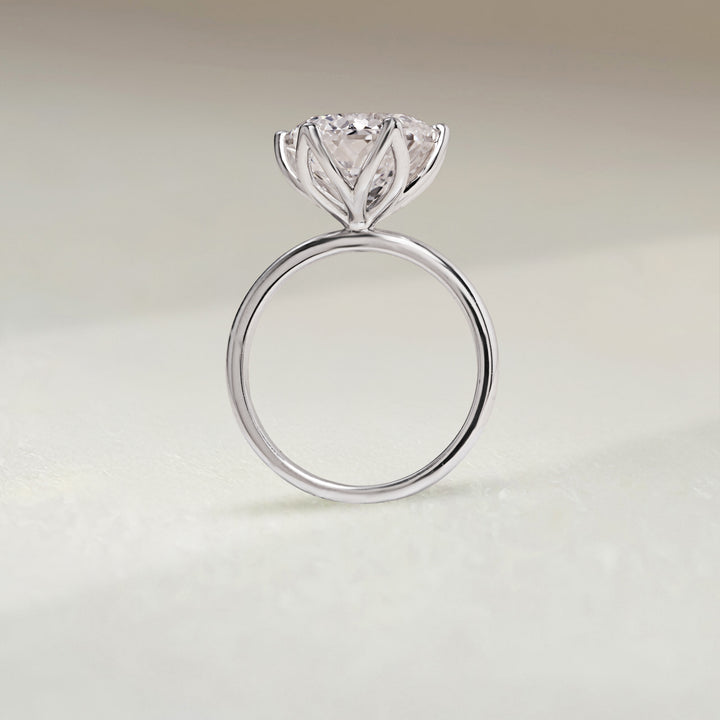 Full profile of 5.9 Ct Portuguese Hidden Gemstone Solitaire Ring with Portuguese cut diamond.