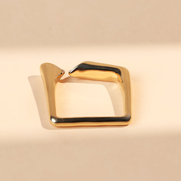 Back view of Prism Reflection Promise Ring highlighting geometric square band design in polished yellow gold.
