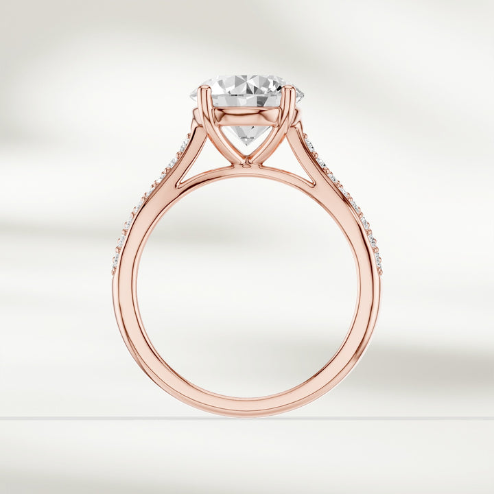 Side profile of the Infinite Love 2 Ct Round Solitaire Ring highlighting the elegant split shank design.