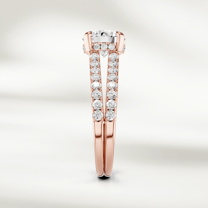 Slim side profile of the Eira Solitaire Ring highlighting the split shank design and diamond setting.