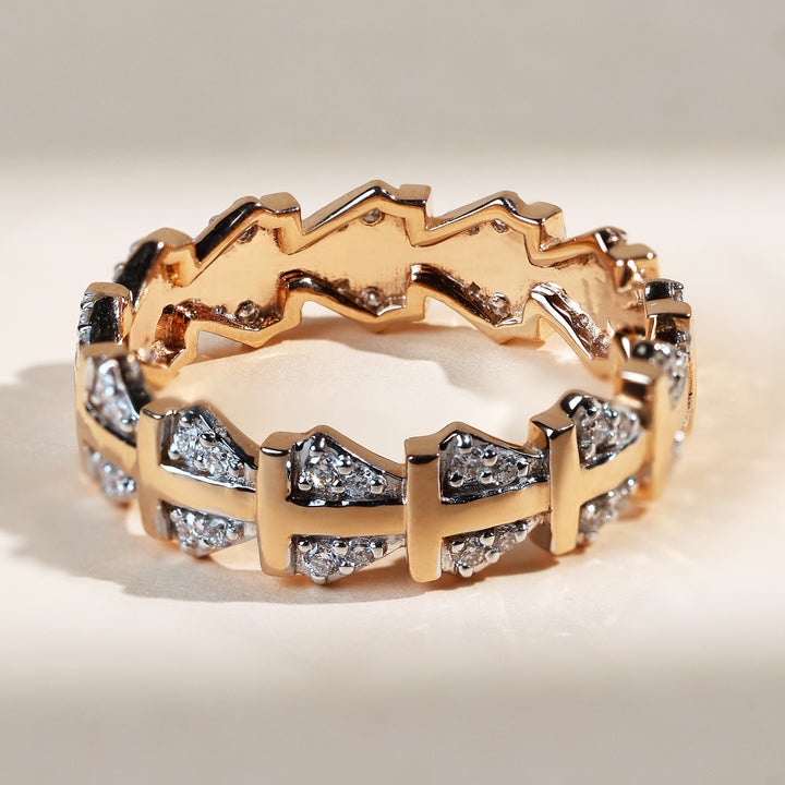 Signature TD Diamond Eternity Band with detailed diamond-studded motifs, back view.