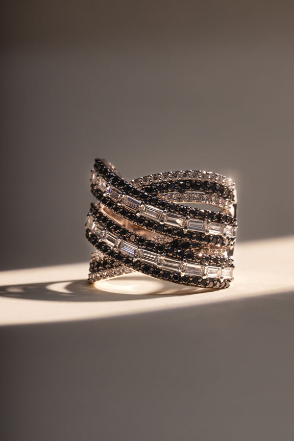 Black Diamond & Baguette Cocktail Ring