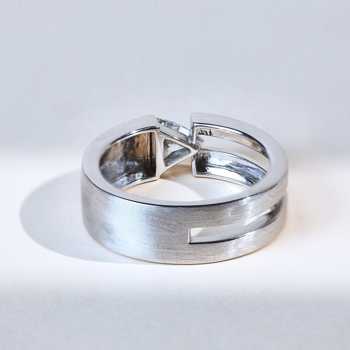 Back angle of TriGlaze Men’s 0.75 Ct Solitaire Ring with matte finish and open band