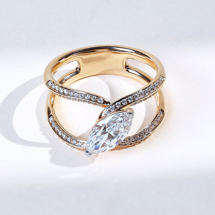 Twilight Loop 1 carat marquise diamond cocktail ring in champagne gold with pavé-set diamond band