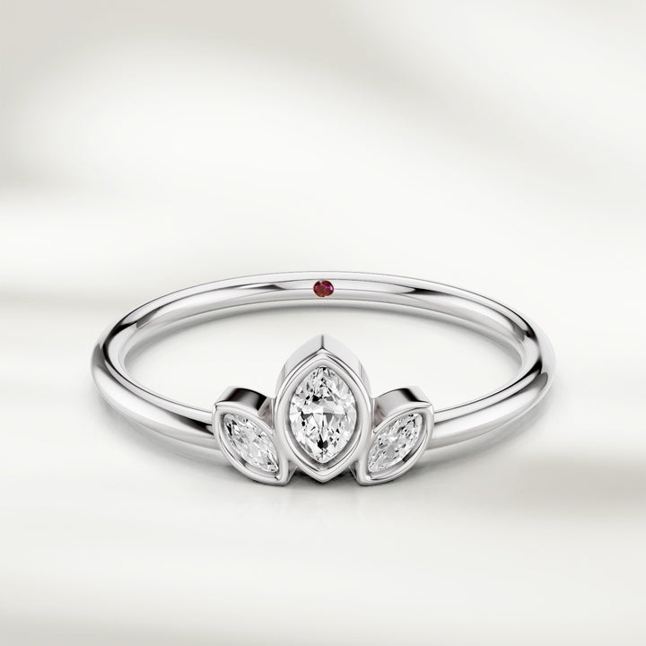 Three marquise diamond cluster ring in White gold with slim polished band