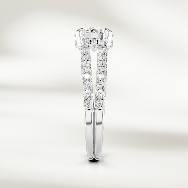Slim side profile of the Eira Solitaire Ring highlighting the split shank design and diamond setting.