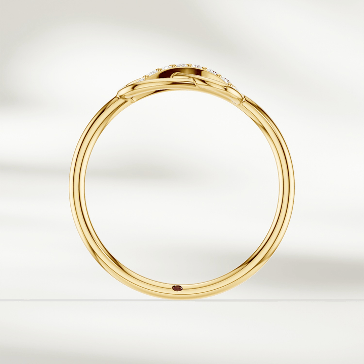 Gold infinity knot diamond ring with raised setting and slender band