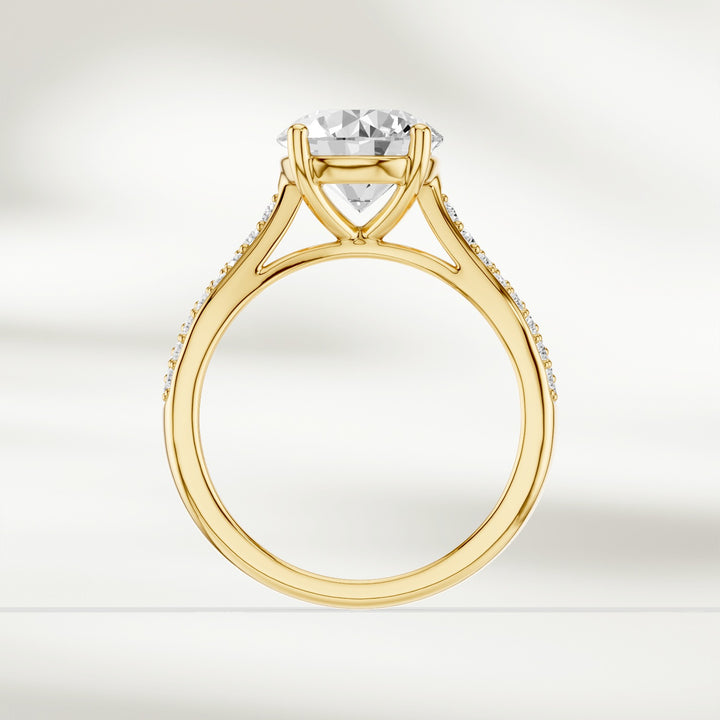 Side profile of the Infinite Love 2 Ct Round Solitaire Ring highlighting the elegant split shank design
