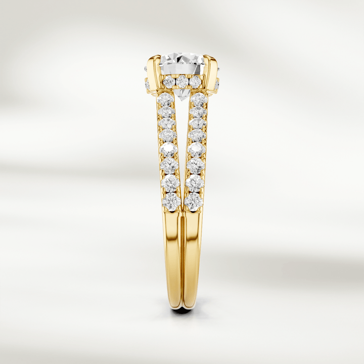 Slim side profile of the Eira Solitaire Ring highlighting the split shank design and diamond setting.