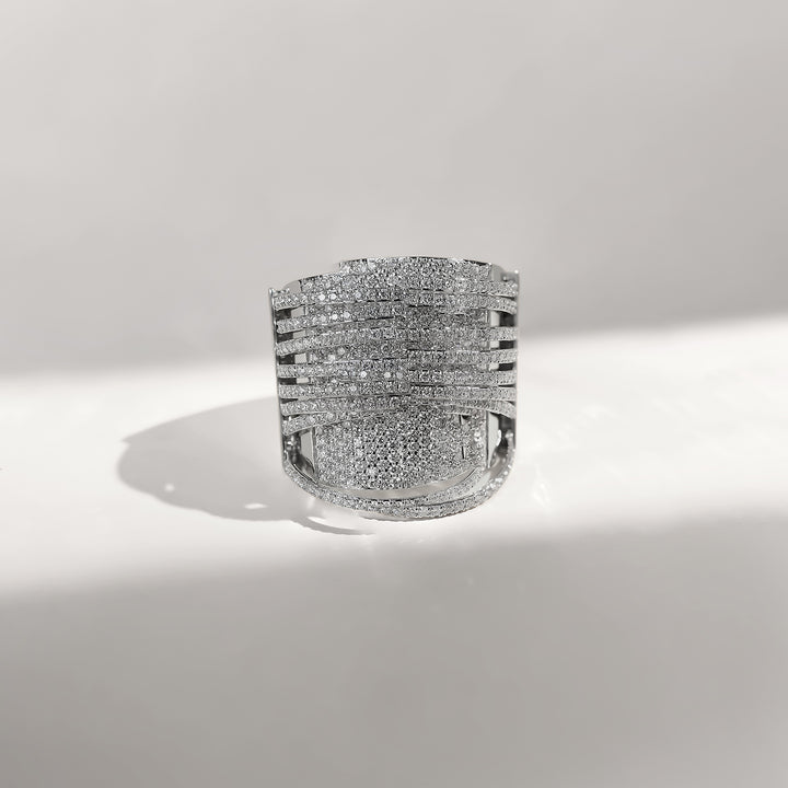 Top view of Zoya 2.5 Ct Cocktail Ring in white gold, highlighting the multi-row diamond setting.