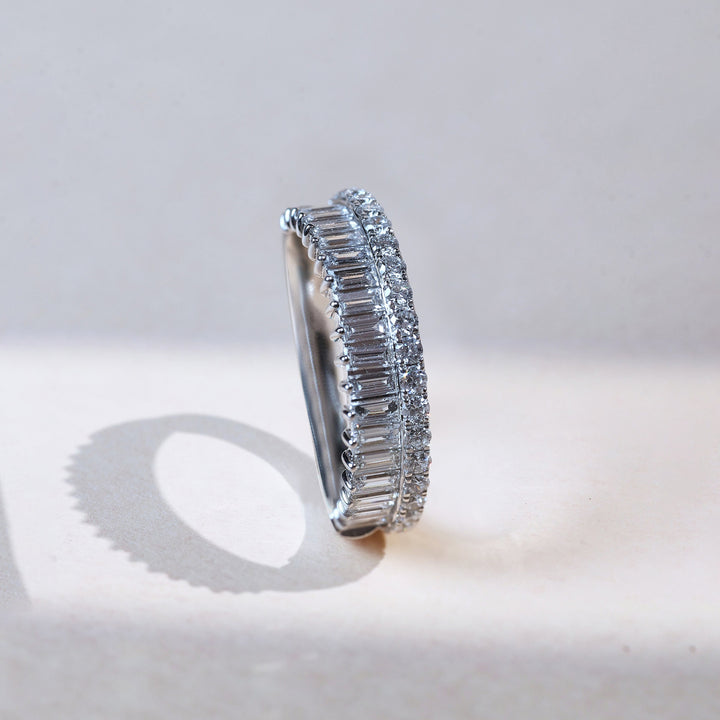 Side profile highlighting dual diamond rows in Crownline Dailywear Ring.