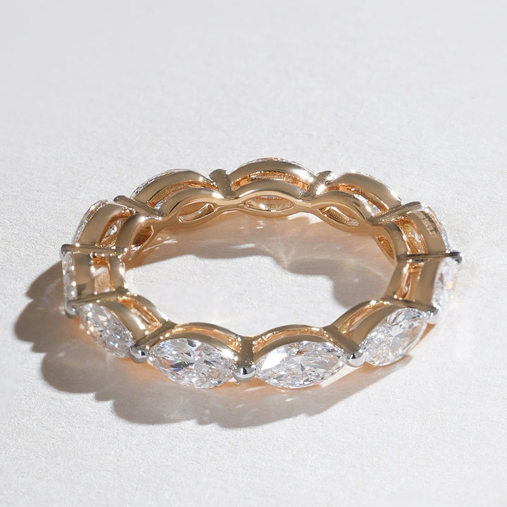 Top view of the East and West Marquise 2 Ct Eternity Band showing continuous marquise diamonds in alternating orientations.