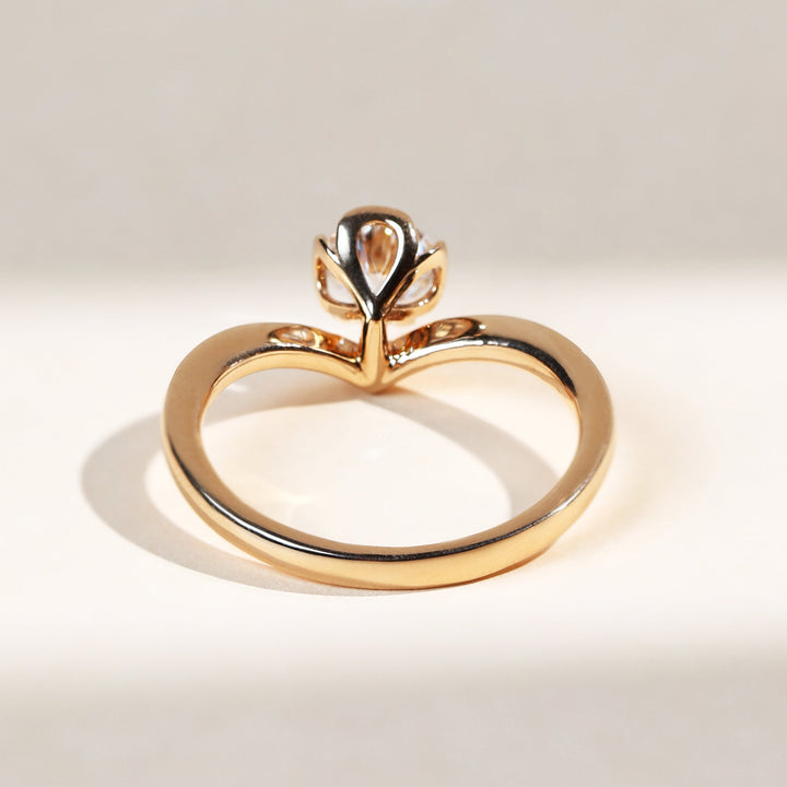 Back view of Elowen Petal ring highlighting the floral-inspired prong design.
