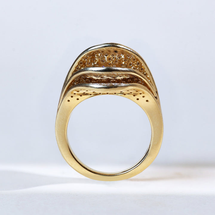 Profile view of Fanella Open Leaf diamond cocktail ring in yellow gold