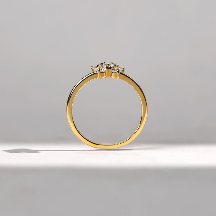 Profile view of Floral Bloom 0.2 Ct Ring in yellow gold with diamond floral cluster