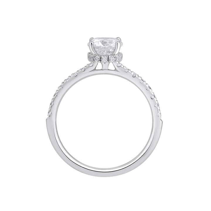Side profile of Forever Ring highlighting the prong setting and under-halo detail.