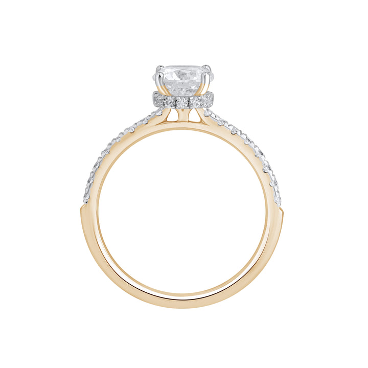 Side profile of Forever Ring highlighting the prong setting and under-halo detail.