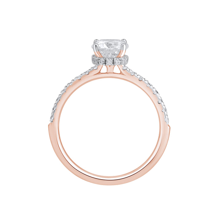Side profile of Forever Ring highlighting the prong setting and under-halo detail.