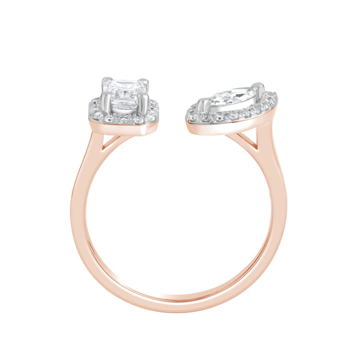 Side profile of the yellow gold Toi Et Moi ring showing the open bypass band design.