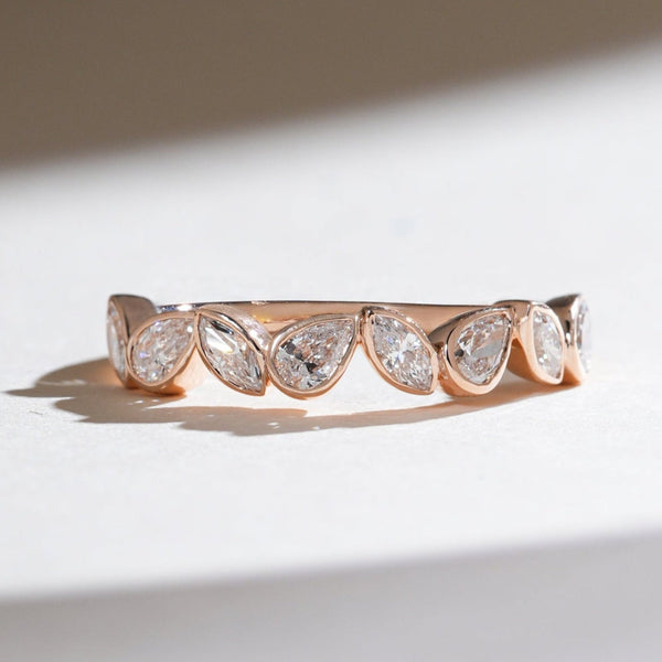 Front view of Half Eternal Forever Band in Marquise and Pear diamonds set in rose gold