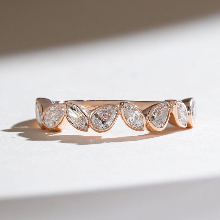 Front view of Half Eternal Forever Band in Marquise and Pear diamonds set in rose gold