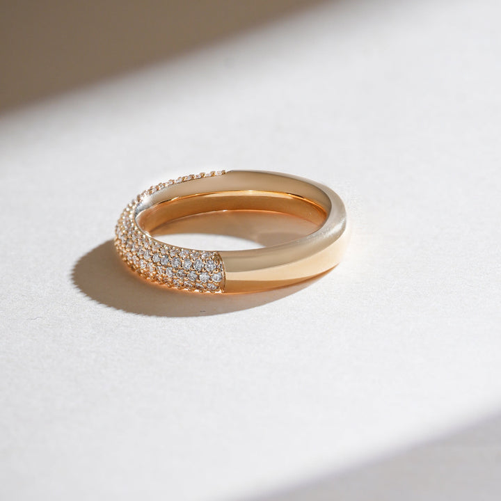 Angled view of Half Lune 0.6 Ct Eternity Band highlighting diamond detailing.