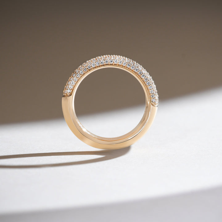 Side profile of Half Lune 0.6 Ct Eternity Band displaying pavé diamond arc.