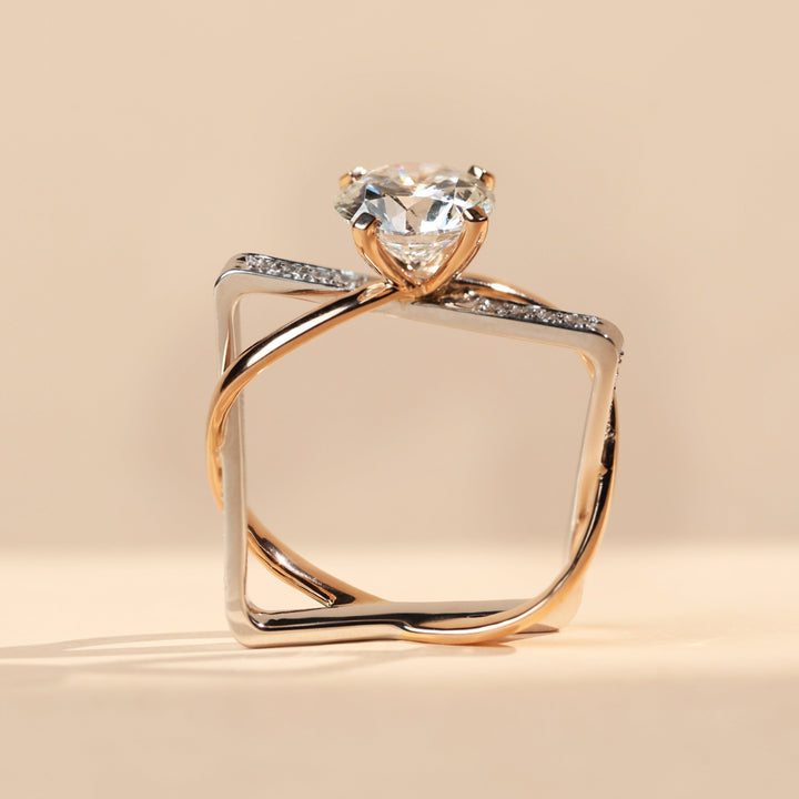 Illusion 2 Ct solitaire diamond ring with twisted dual-tone band.