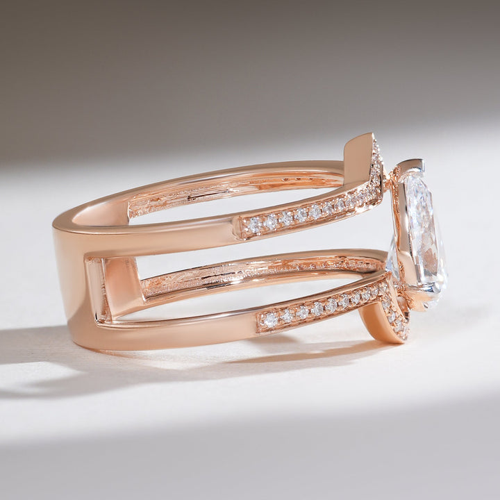 Angled view of the Luma 1 Ct Fancy Cocktail Ring highlighting its split shank design and pavé diamond accents
