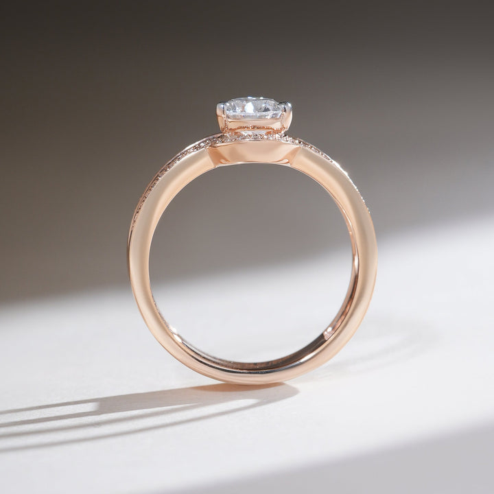 Side profile of the Luma 1 Ct Fancy Cocktail Ring, showing the sleek rose gold band and raised diamond setting